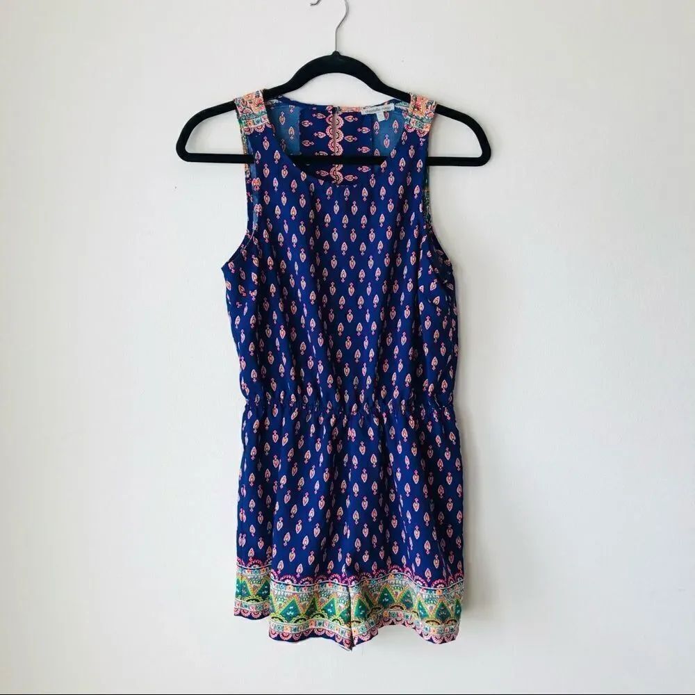 Charlotte Russe Blue Patterned Open Back Romper - Picture 2 of 9